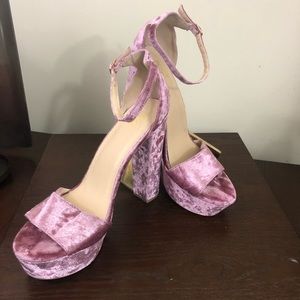 Pink Ankle Strap Suede Heels